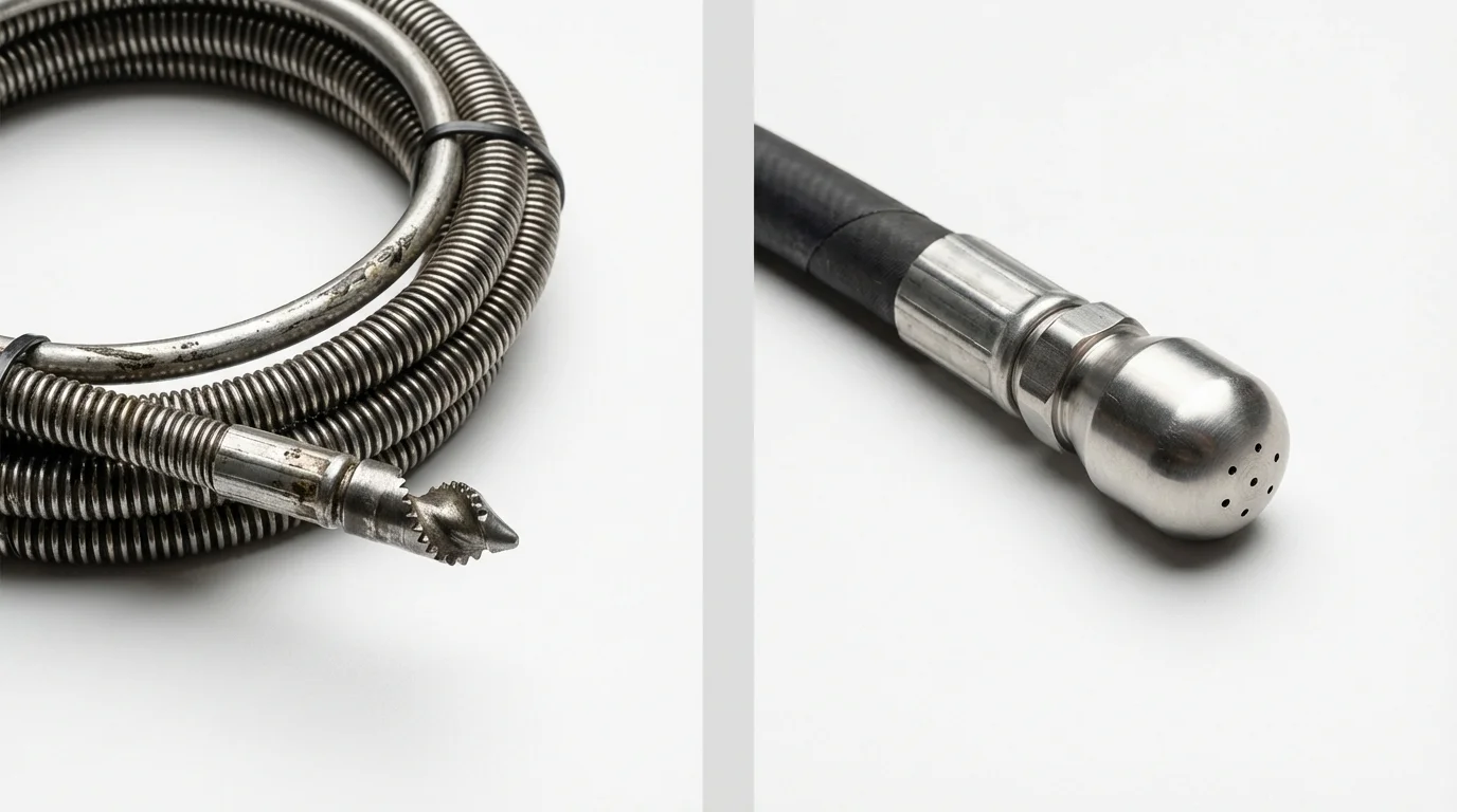 Drain snake cable and hydro jetting nozzle used for drain cleaning in Herrin, IL