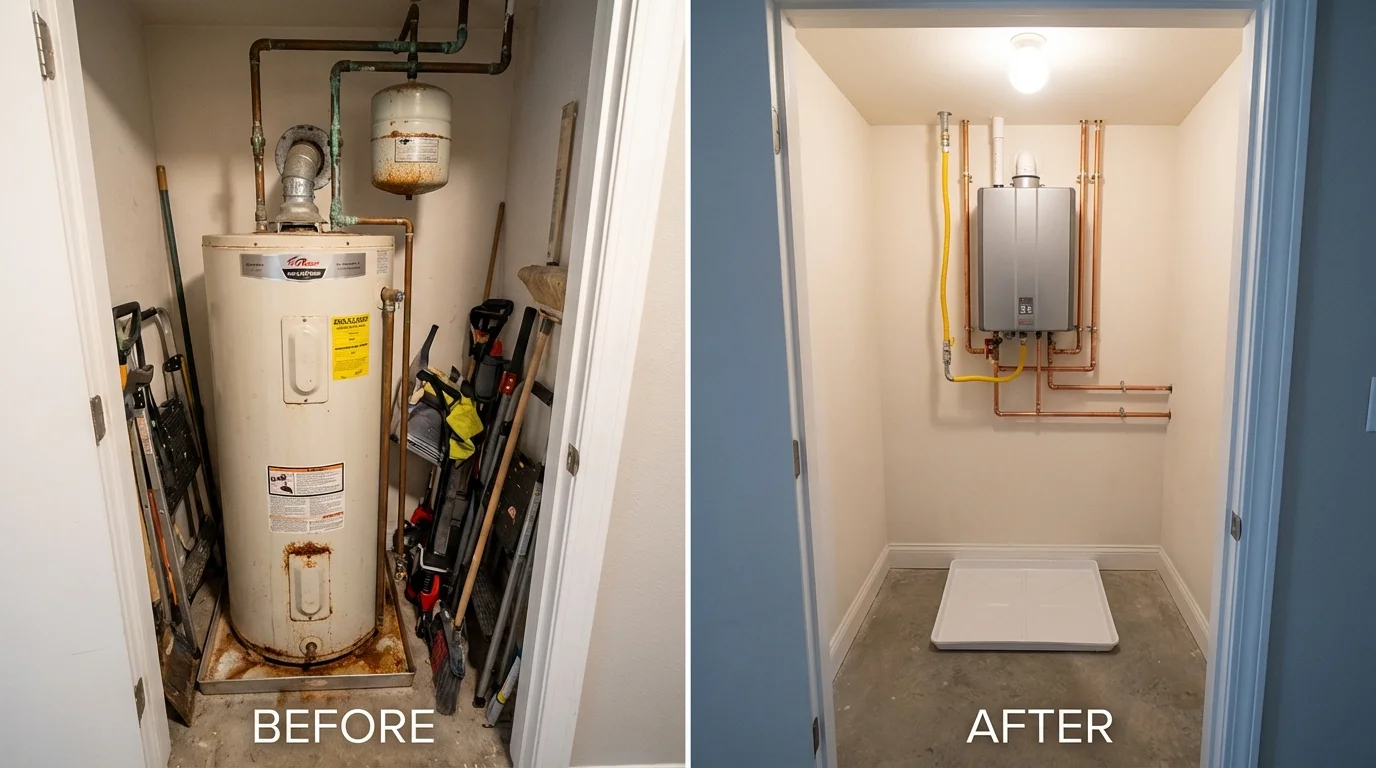 Tank water heater versus wall-mounted tankless unit comparison for Herrin, IL homeowners
